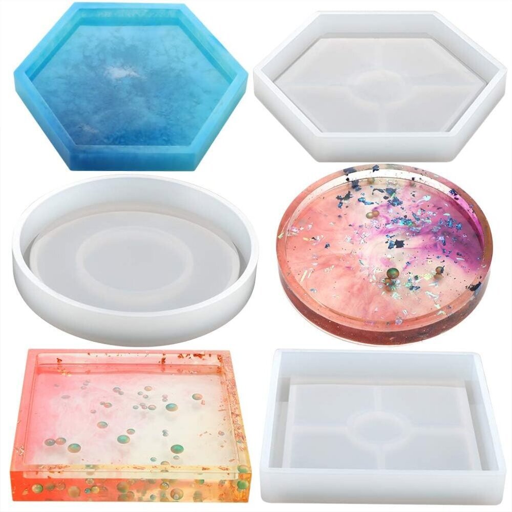 3 Pack DIY Coaster Silicone Mold, Include Round, Square, Hexagon, Molds for Cast